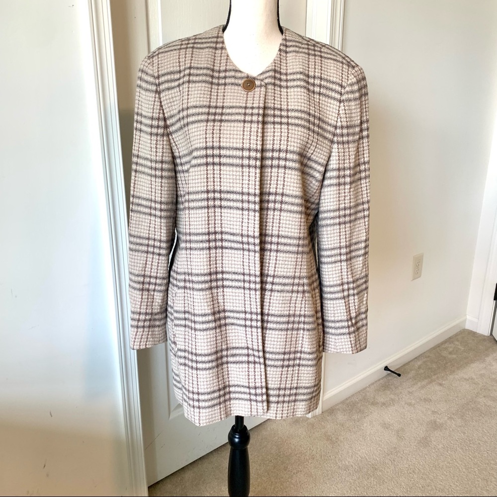 Vintage BOGNER Wool Blend Long Plaid Blazer/Coat—SZ. Large